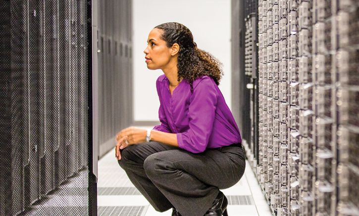 Woman in a server room